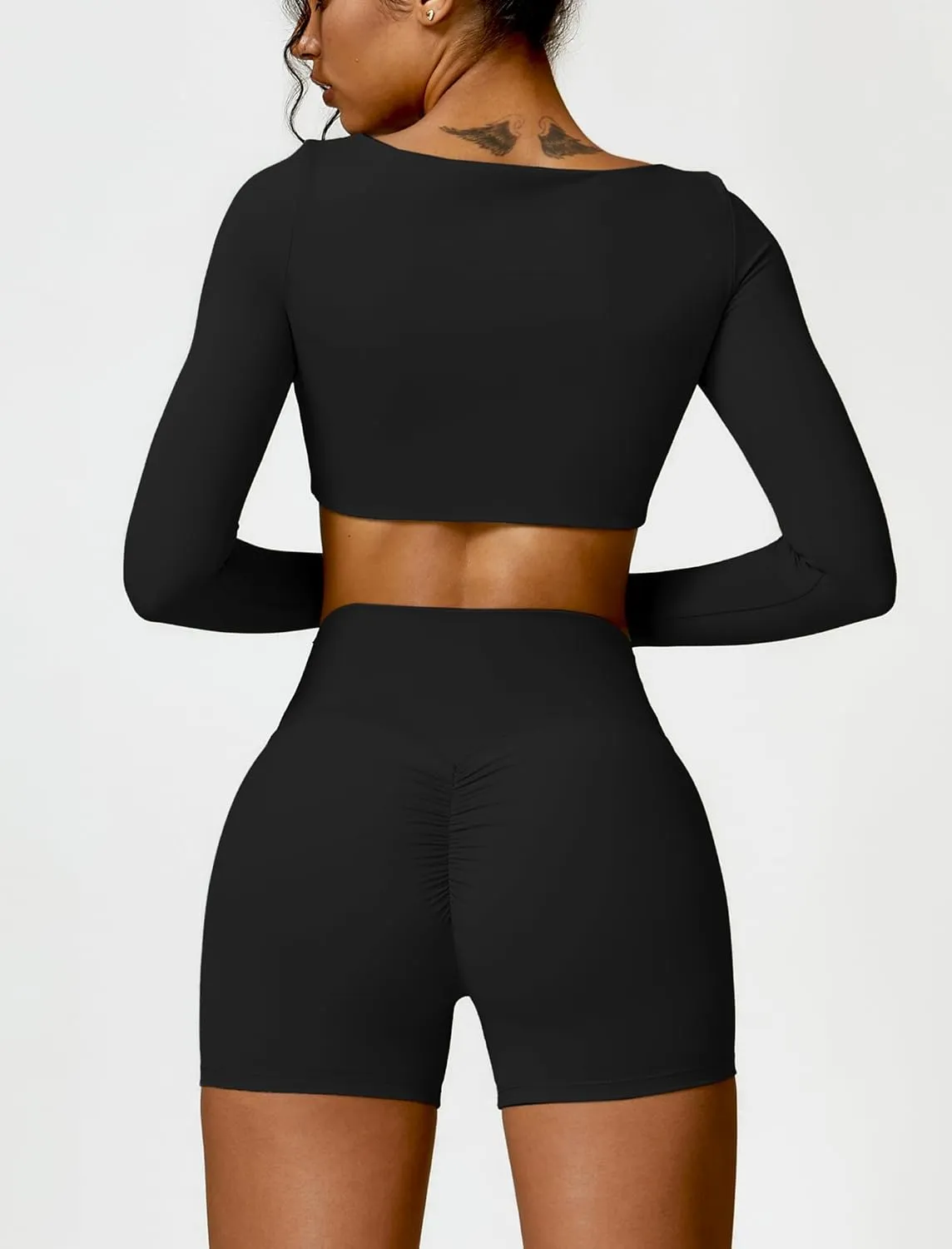 2 Piece Workout Sets for Women Long Sleeve Crop Tops and Yoga Pants Outfits High Waist Flared Leggings Gym Sets