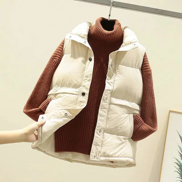 2019 Women Sleeveless Vest Winter Warm Plus Size 2XL Down Cotton Padded Jacket Female Veats Mandarin Collar Sleeveless Waistcoat