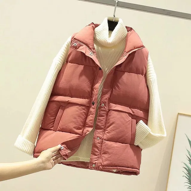 2019 Women Sleeveless Vest Winter Warm Plus Size 2XL Down Cotton Padded Jacket Female Veats Mandarin Collar Sleeveless Waistcoat