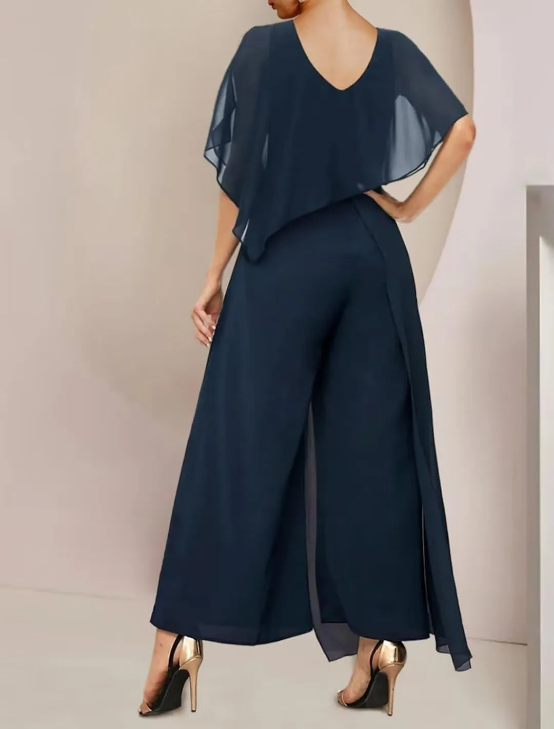 3 Pieces Mother of The Bride Pant Suits for Wedding Chiffon Pant Suits for Women Dressy Bead Jumpsuits