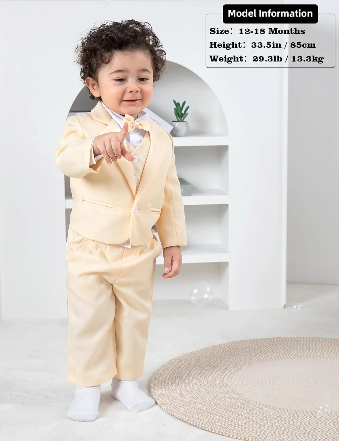 A&J DESIGN Baby Tuxedo 5-Piece Set Jacket & Shirt & Vest & Pants & Bowtie 6 Months - 3T
