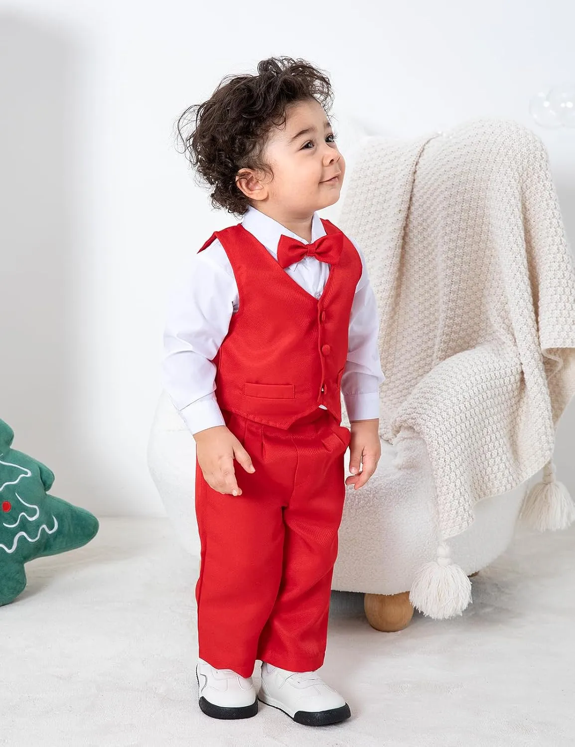 A&J DESIGN Baby Tuxedo 5-Piece Set Jacket & Shirt & Vest & Pants & Bowtie 6 Months - 3T