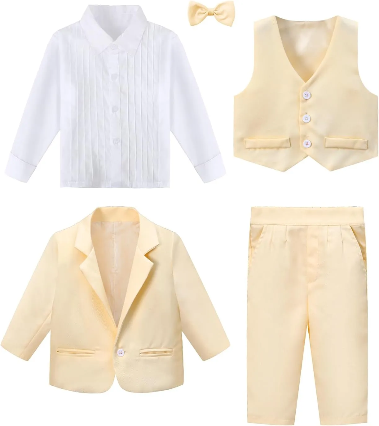 A&J DESIGN Baby Tuxedo 5-Piece Set Jacket & Shirt & Vest & Pants & Bowtie 6 Months - 3T
