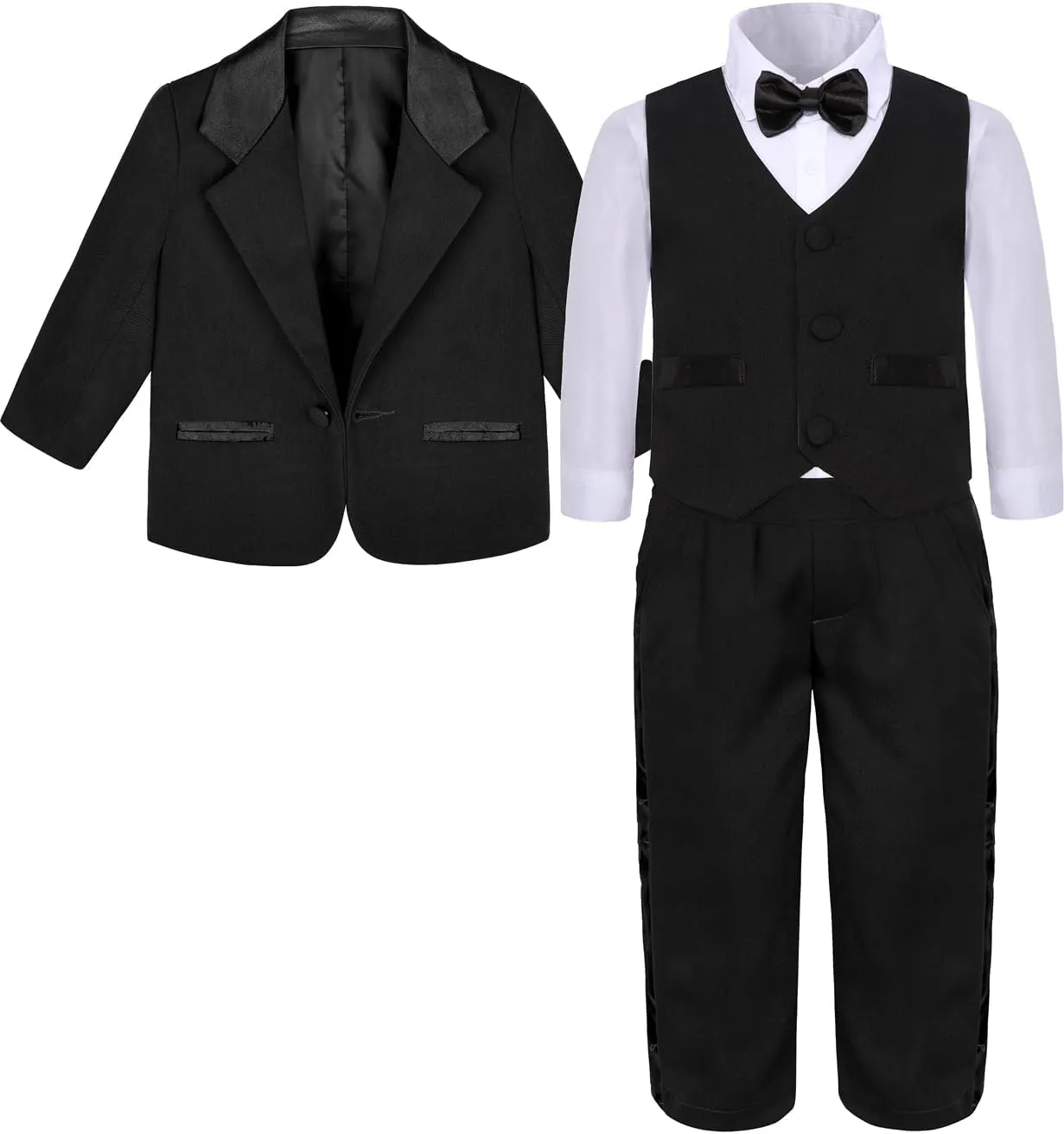 A&J DESIGN Baby Tuxedo 5-Piece Set Jacket & Shirt & Vest & Pants & Bowtie 6 Months - 3T