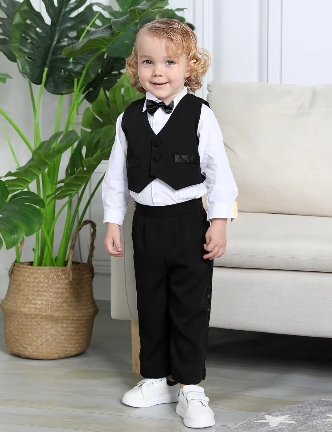 A&J DESIGN Baby Tuxedo 5-Piece Set Jacket & Shirt & Vest & Pants & Bowtie 6 Months - 3T