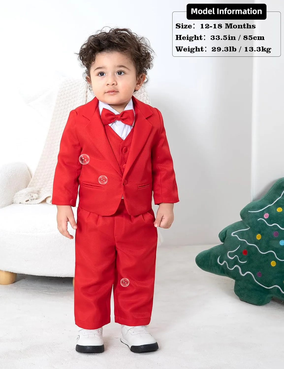 A&J DESIGN Baby Tuxedo 5-Piece Set Jacket & Shirt & Vest & Pants & Bowtie 6 Months - 3T
