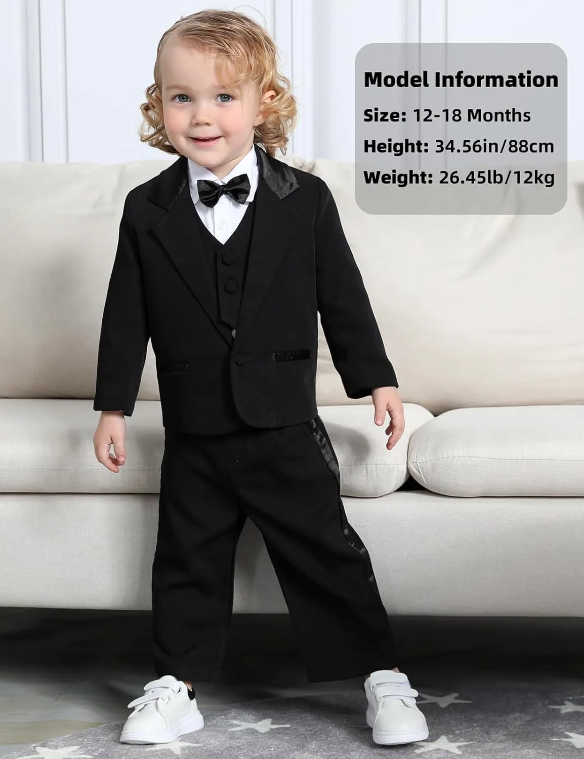 A&J DESIGN Baby Tuxedo 5-Piece Set Jacket & Shirt & Vest & Pants & Bowtie 6 Months - 3T