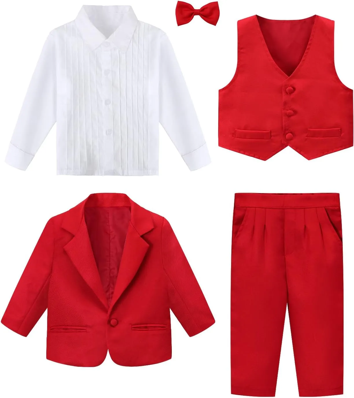 A&J DESIGN Baby Tuxedo 5-Piece Set Jacket & Shirt & Vest & Pants & Bowtie 6 Months - 3T