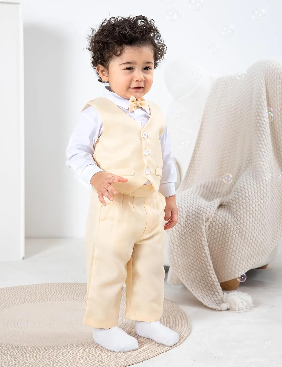 A&J DESIGN Baby Tuxedo 5-Piece Set Jacket & Shirt & Vest & Pants & Bowtie 6 Months - 3T