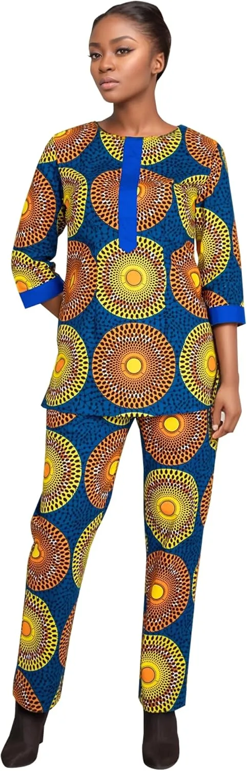 African Suit for Women Print Wax Plus Sizx 2 Piece of Top and Pant Sets Fashion Women in African Clothing