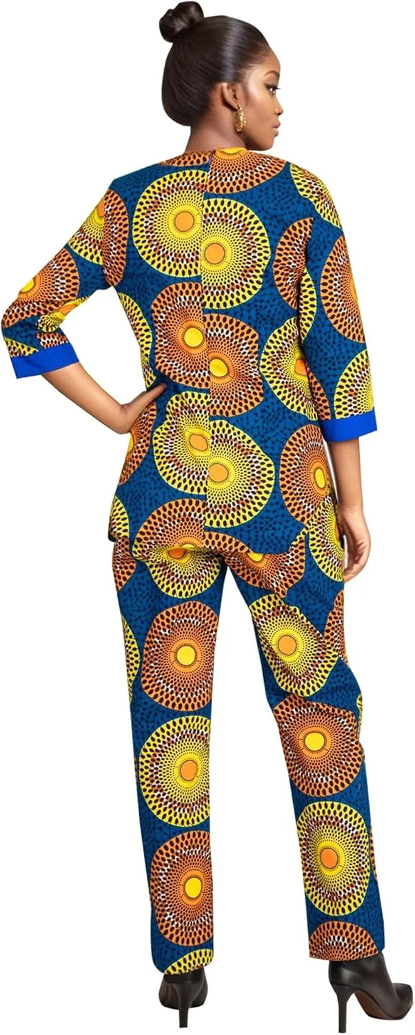 African Suit for Women Print Wax Plus Sizx 2 Piece of Top and Pant Sets Fashion Women in African Clothing