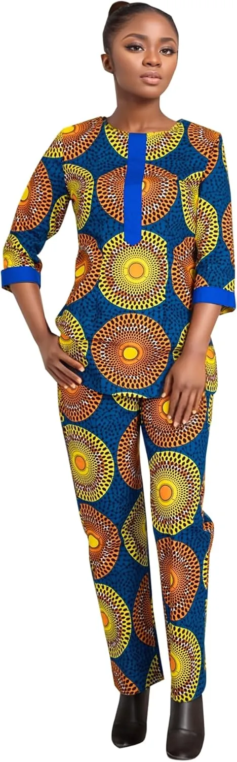 African Suit for Women Print Wax Plus Sizx 2 Piece of Top and Pant Sets Fashion Women in African Clothing