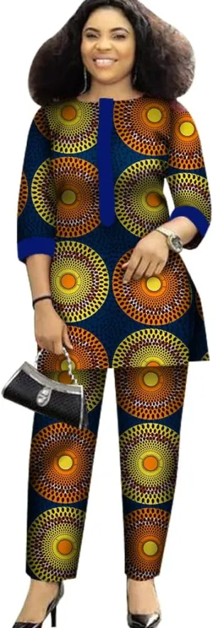African Suit for Women Print Wax Plus Sizx 2 Piece of Top and Pant Sets Fashion Women in African Clothing