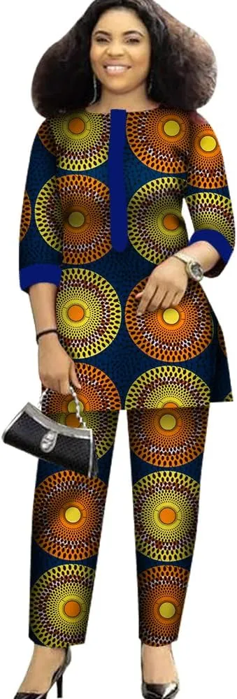 African Suit for Women Print Wax Plus Sizx 2 Piece of Top and Pant Sets Fashion Women in African Clothing