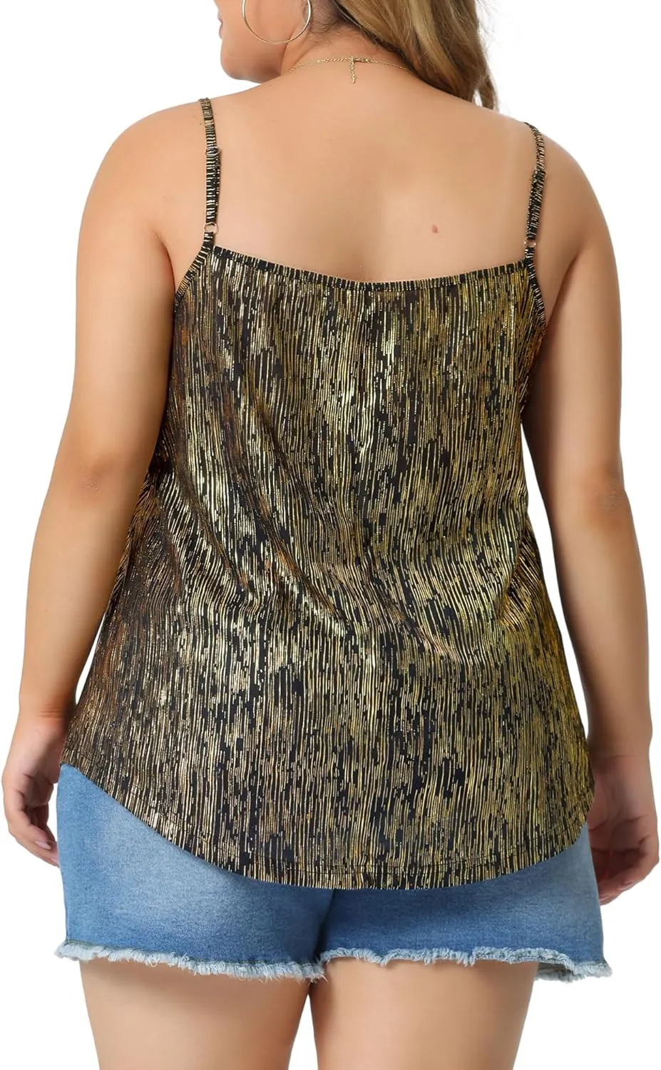 Agnes Orinda Plus Size Sequin Tank Tops for Women V Neck Bronzing Glitter Cami Sleeveless Camisole Vest