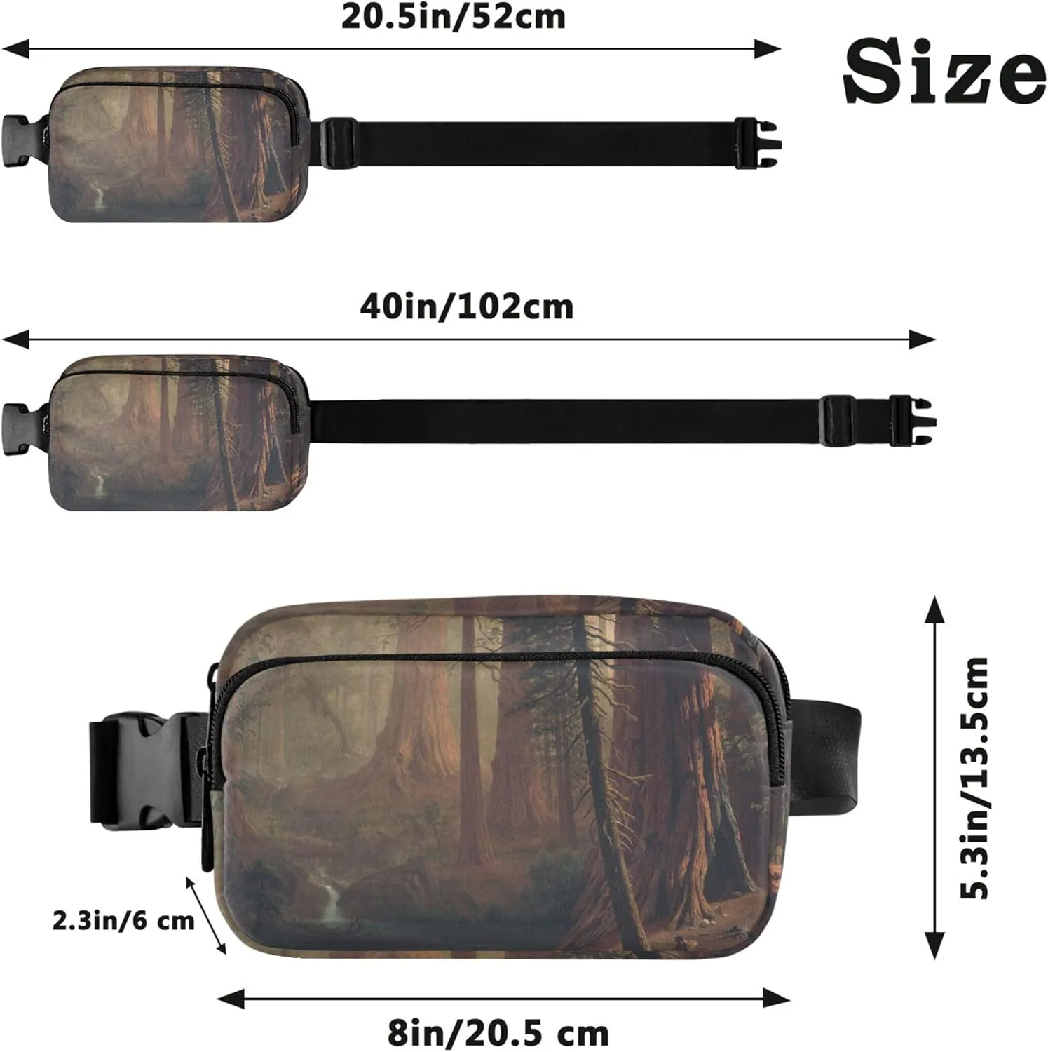 Albert Bierstadt Giant Redwood Trees Fanny Packs Women Neon Anti Theft Belt Bag Waterproof Waist Purse for Women