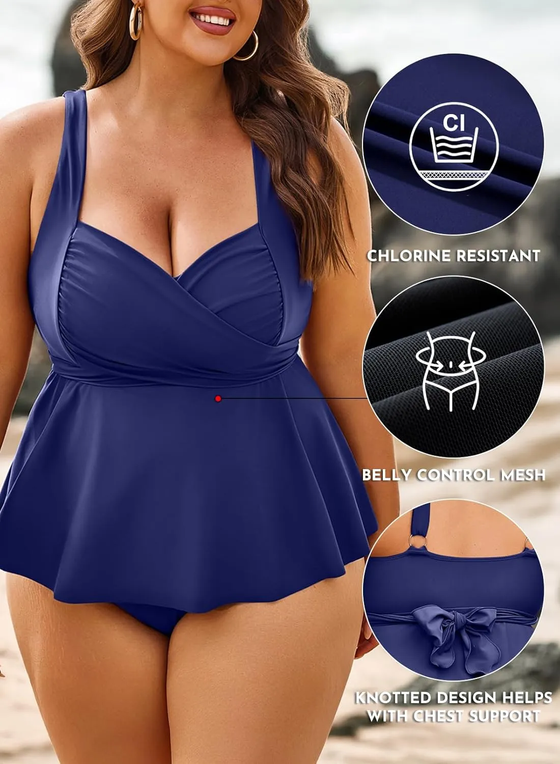 Aleumdr Plus Size Tankini Swimsuits for Womens Bathing Suit Tankini Tops with High Waisted Shorts Swimwear