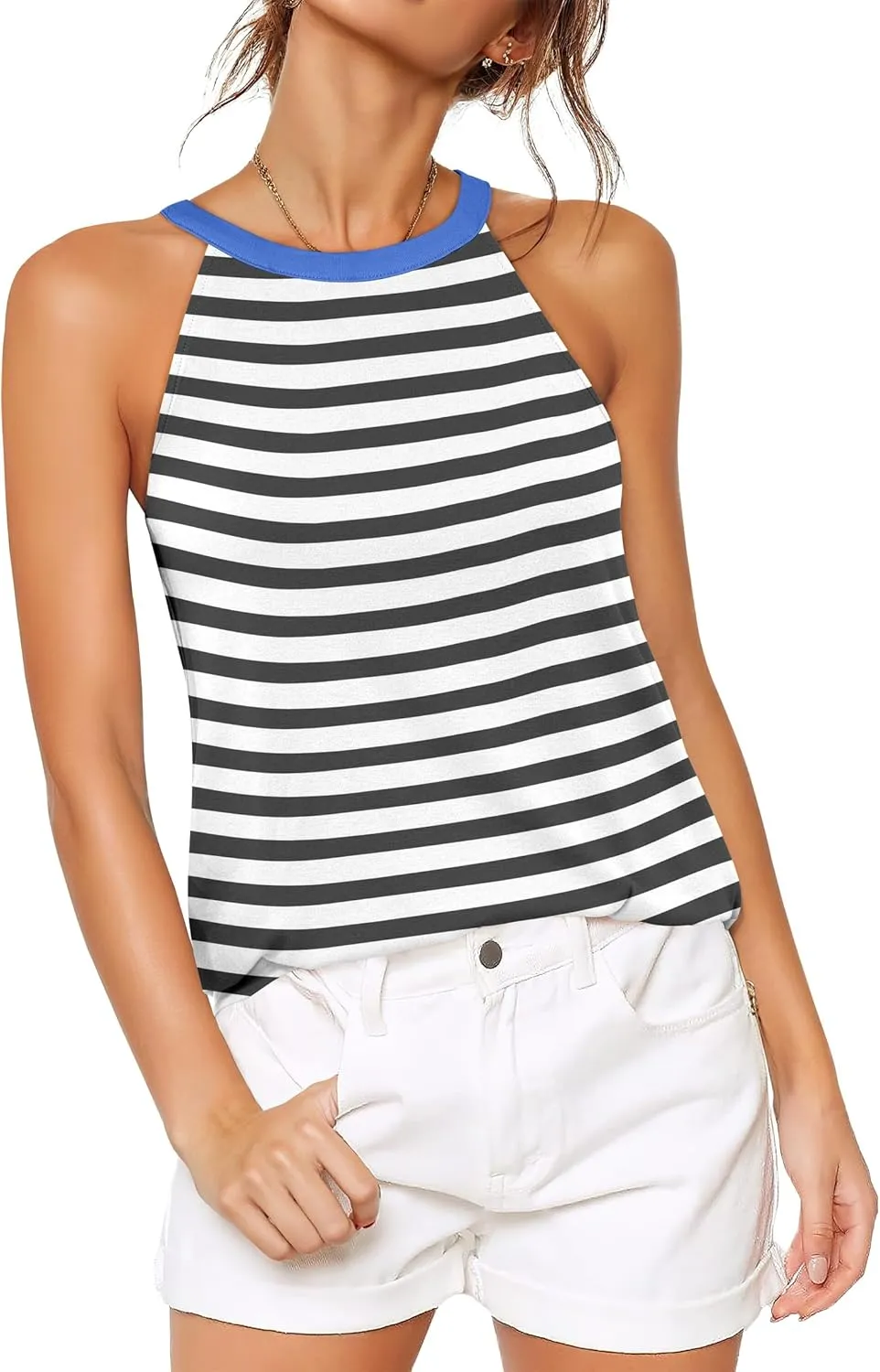 ANRABESS Halter Tops for Women Sleeveless Crew Neck Basic Camisole Tank Top 2025 Casual Summer Beach Outfits