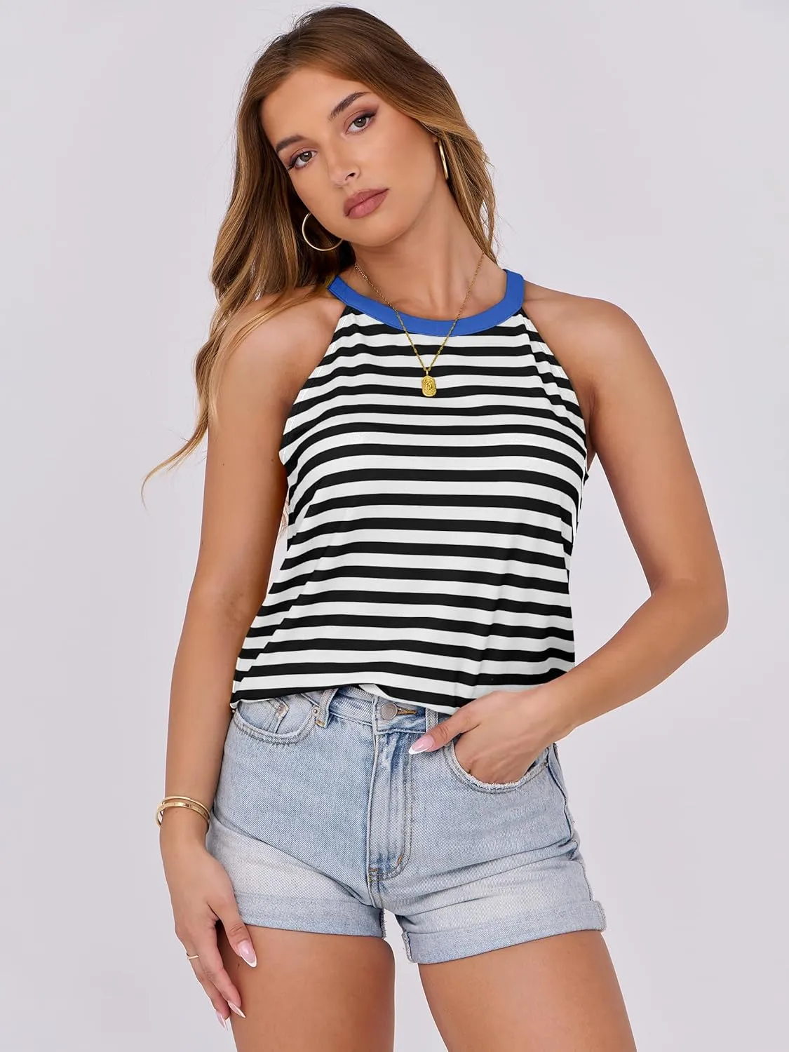 ANRABESS Halter Tops for Women Sleeveless Crew Neck Basic Camisole Tank Top 2025 Casual Summer Beach Outfits