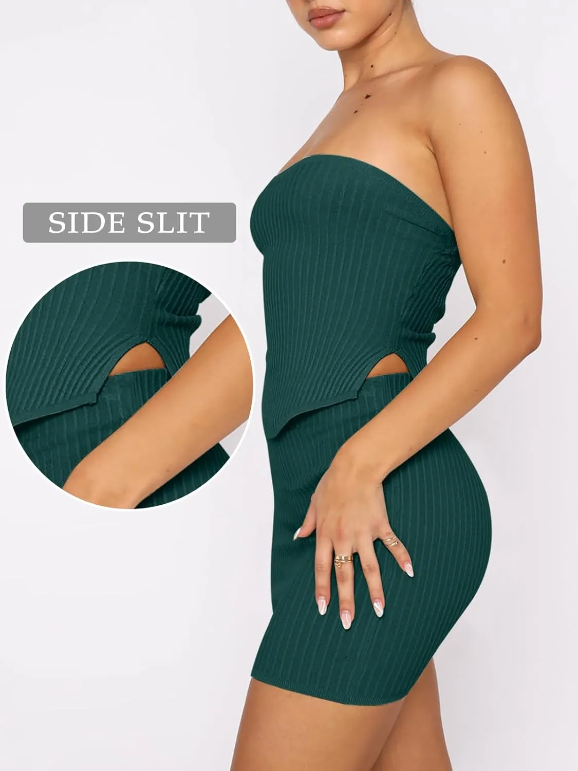 ANRABESS Women 2 Piece Skirt Sets Summer Strapless Crop Top Matching Bodycon Sexy Going Out Mini Club Dress Outfit Clothes