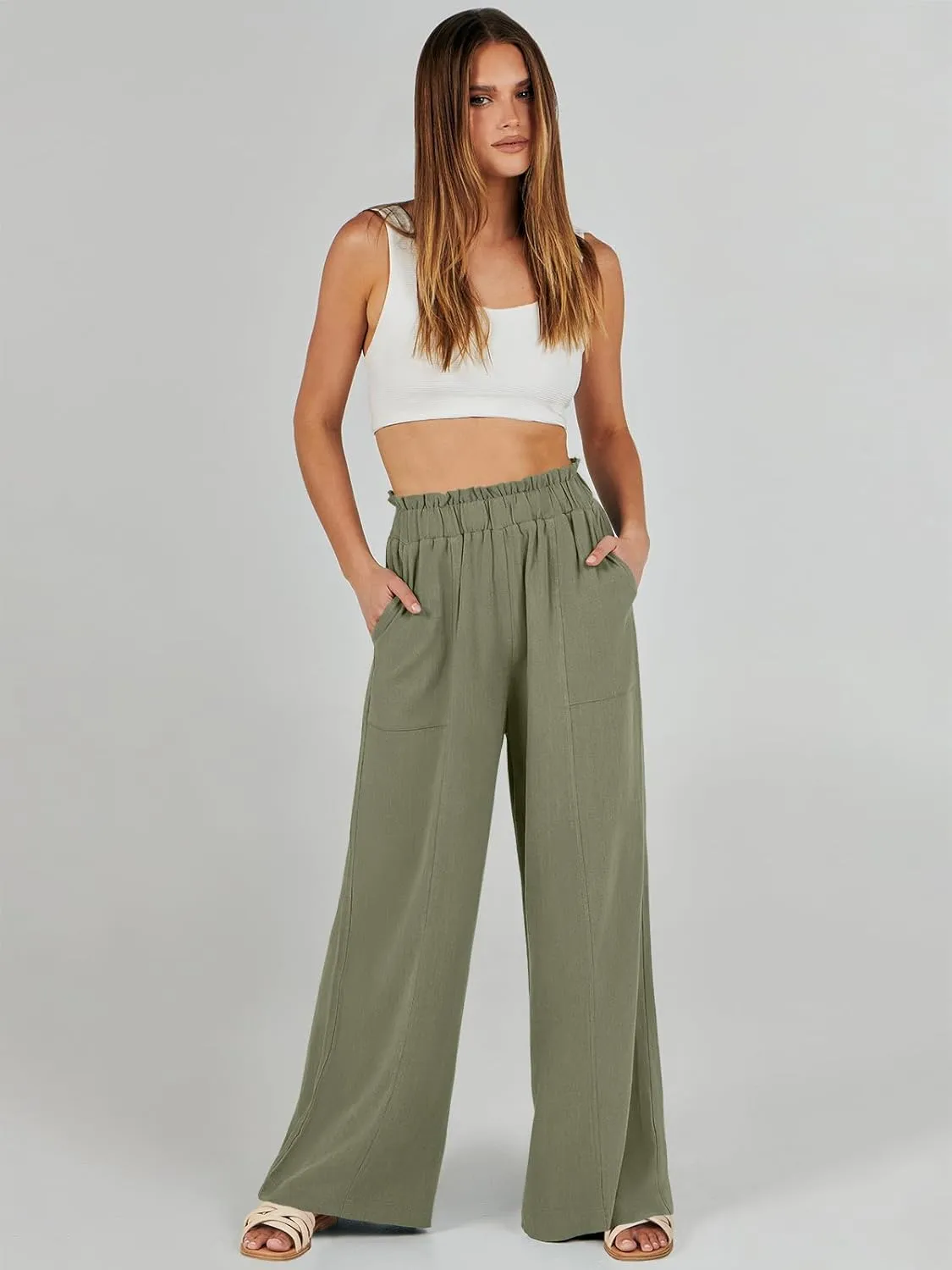ANRABESS Womens Linen Pants 2025 Summer Casual Loose Wide Leg Palazzo Pants High Waist Flowy Beach Trousers Work Outfits