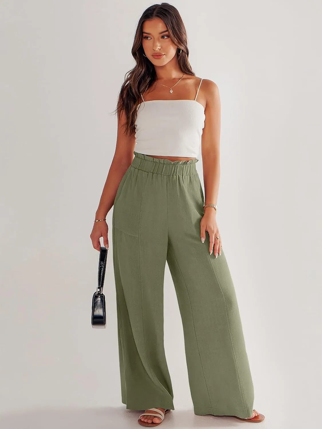 ANRABESS Womens Linen Pants 2025 Summer Casual Loose Wide Leg Palazzo Pants High Waist Flowy Beach Trousers Work Outfits