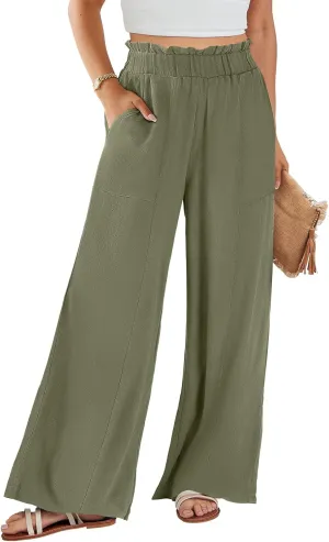 ANRABESS Womens Linen Pants 2025 Summer Casual Loose Wide Leg Palazzo Pants High Waist Flowy Beach Trousers Work Outfits