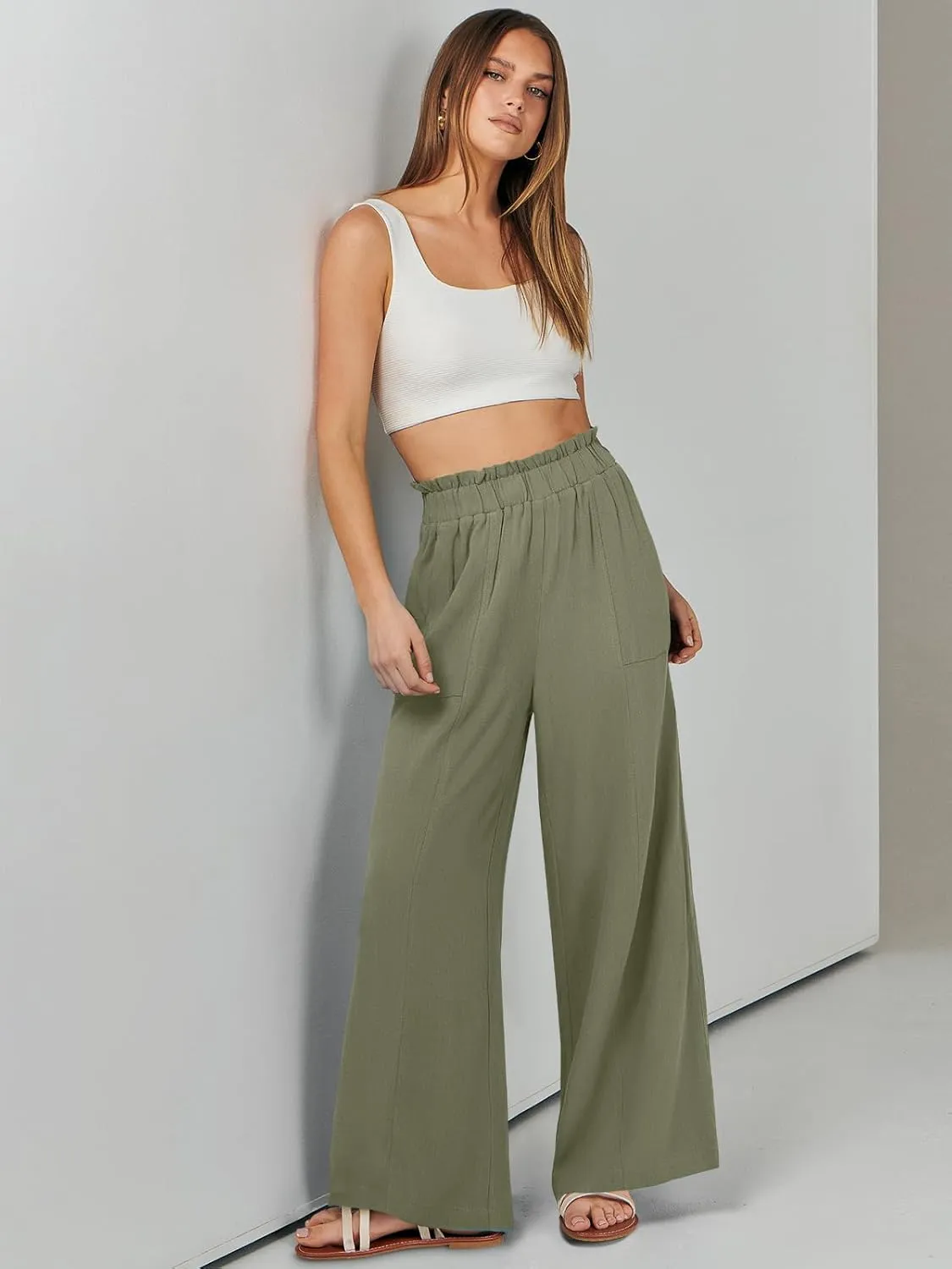 ANRABESS Womens Linen Pants 2025 Summer Casual Loose Wide Leg Palazzo Pants High Waist Flowy Beach Trousers Work Outfits