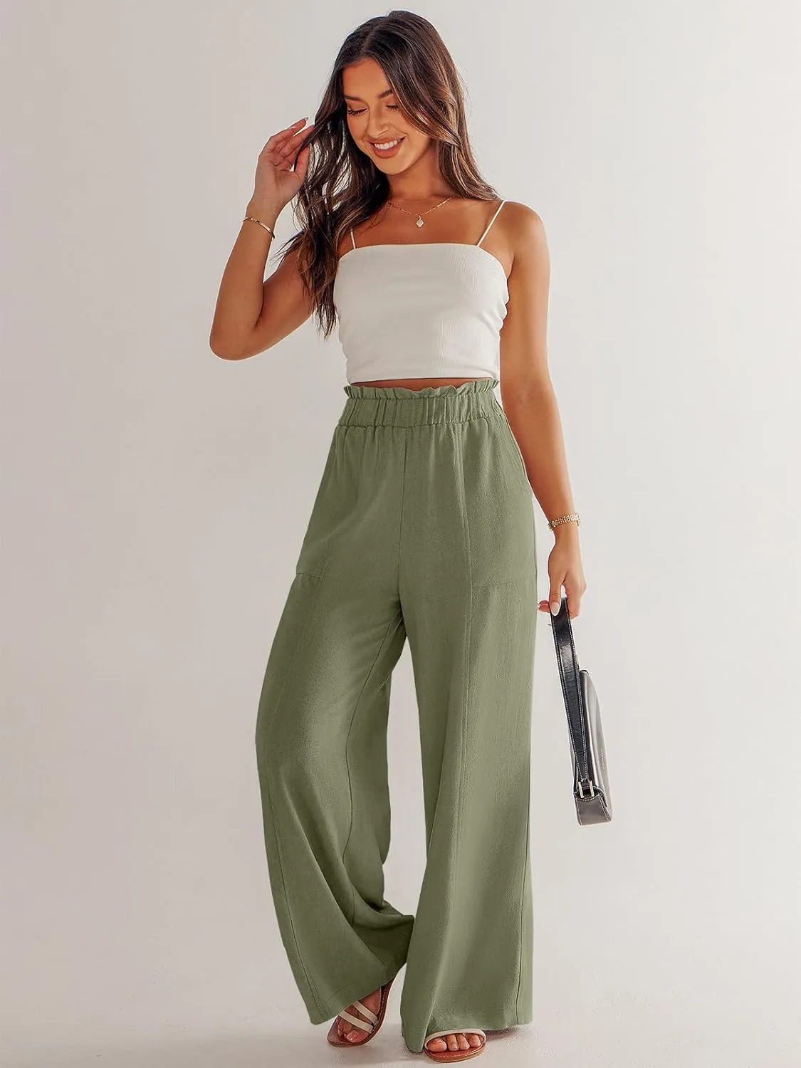ANRABESS Womens Linen Pants 2025 Summer Casual Loose Wide Leg Palazzo Pants High Waist Flowy Beach Trousers Work Outfits