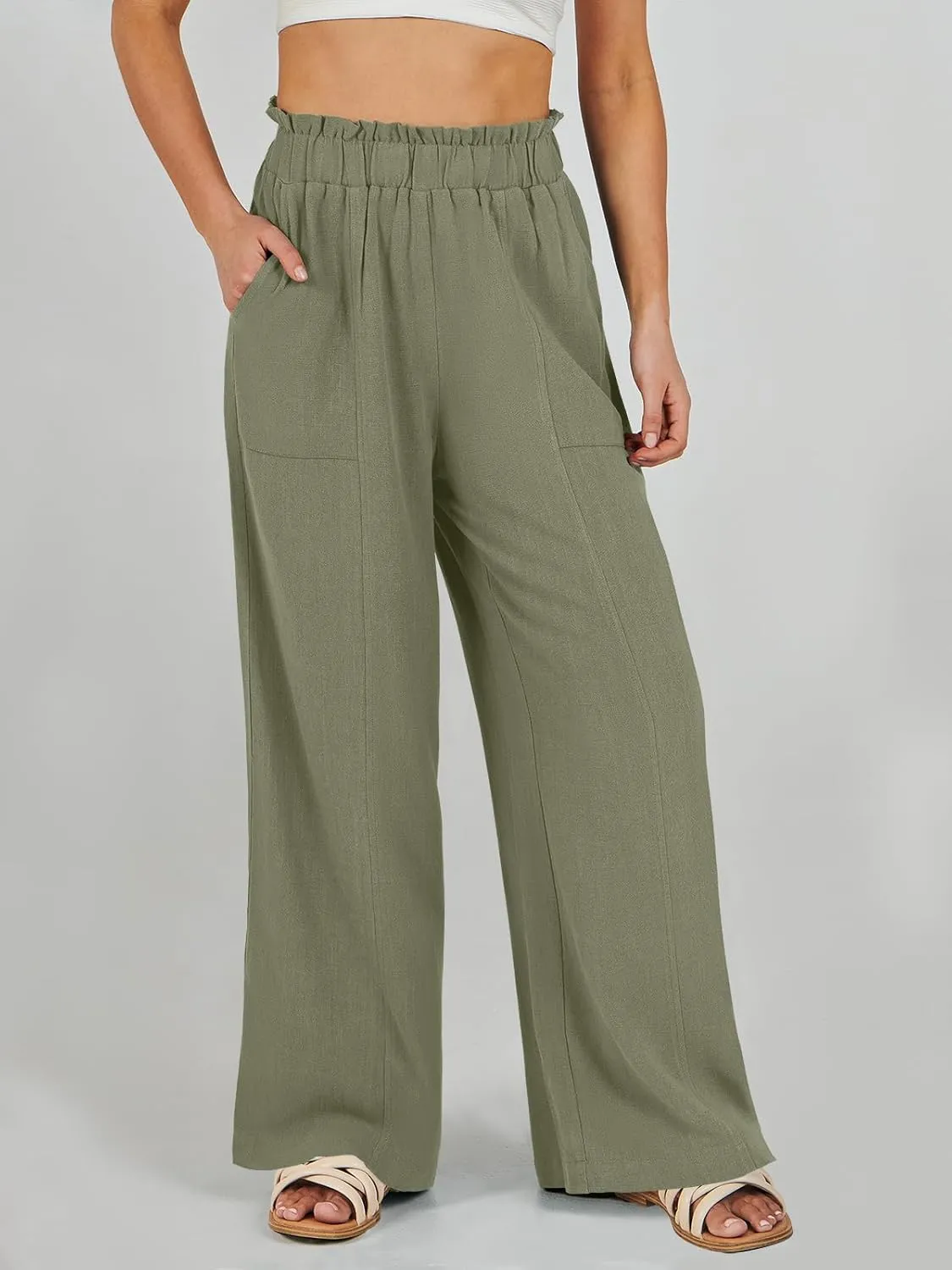 ANRABESS Womens Linen Pants 2025 Summer Casual Loose Wide Leg Palazzo Pants High Waist Flowy Beach Trousers Work Outfits