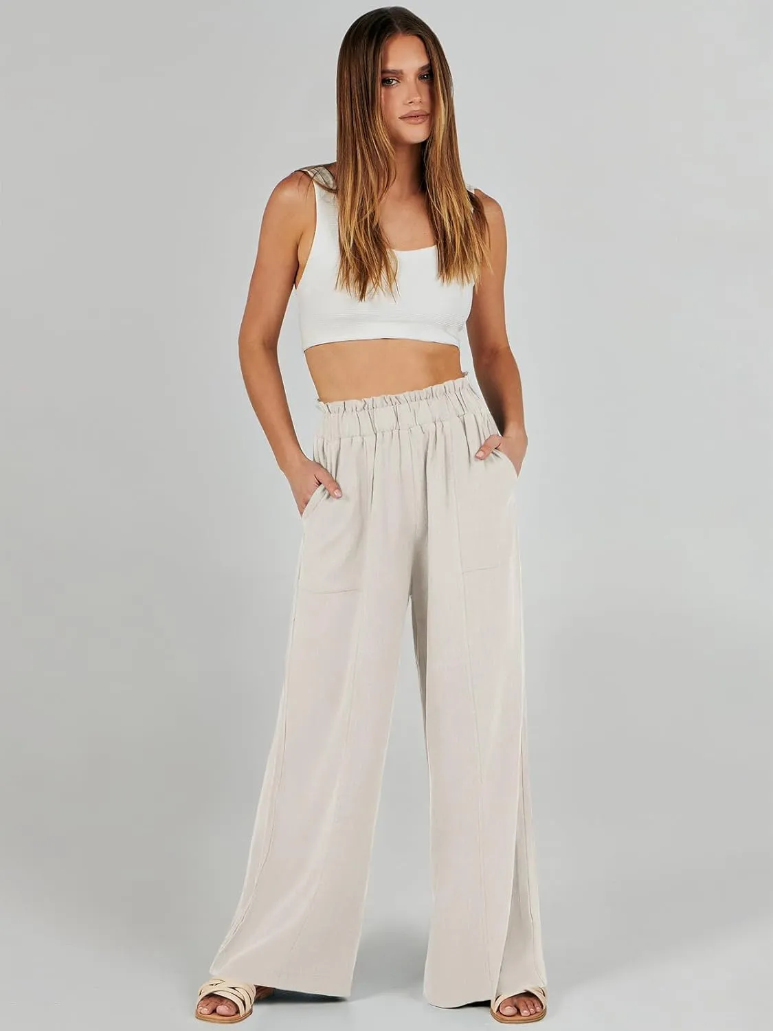 ANRABESS Womens Linen Pants 2025 Summer Casual Loose Wide Leg Palazzo Pants High Waist Flowy Beach Trousers Work Outfits