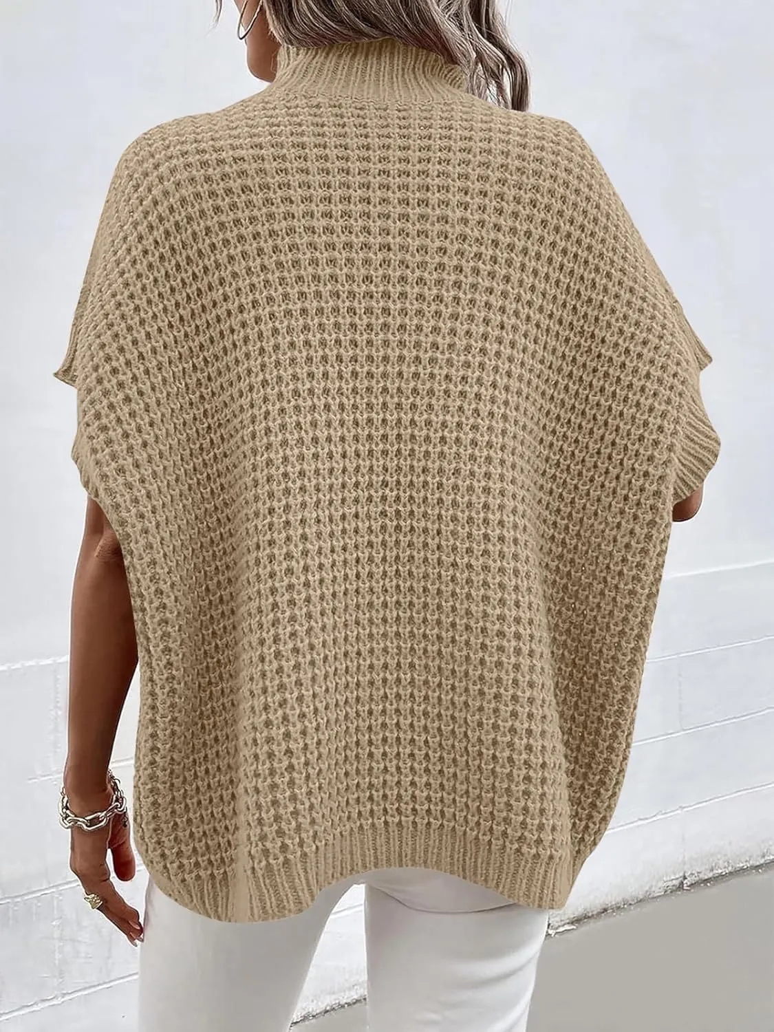 ANRABESS Womens Oversized Short Batwing Sleeve Sweater Mock Neck Casual 2024 Summer Fall Knit Sleeveless Pullover Vest Tops
