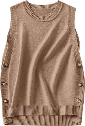 ANRABESS Womens Sweater Vest Summer Sleeveless Crewneck Ribbed Knit Side Button Pullover Tank Tops 2025 Outfits