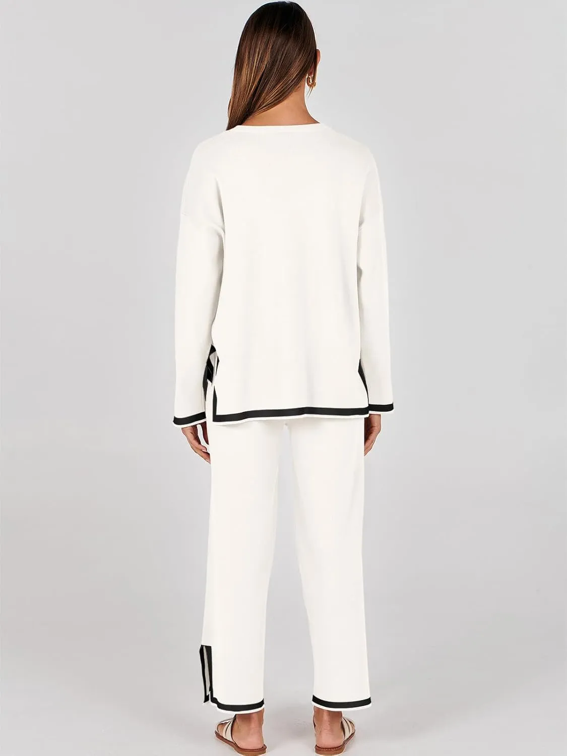 ANRABESS Women's Two Piece Outfits Knit Pullover Sweater Tops & Wide leg Pants Lounge Matching Sweatsuit Tracksuits Sets