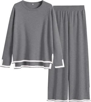 ANRABESS Women's Two Piece Outfits Knit Pullover Sweater Tops & Wide leg Pants Lounge Matching Sweatsuit Tracksuits Sets