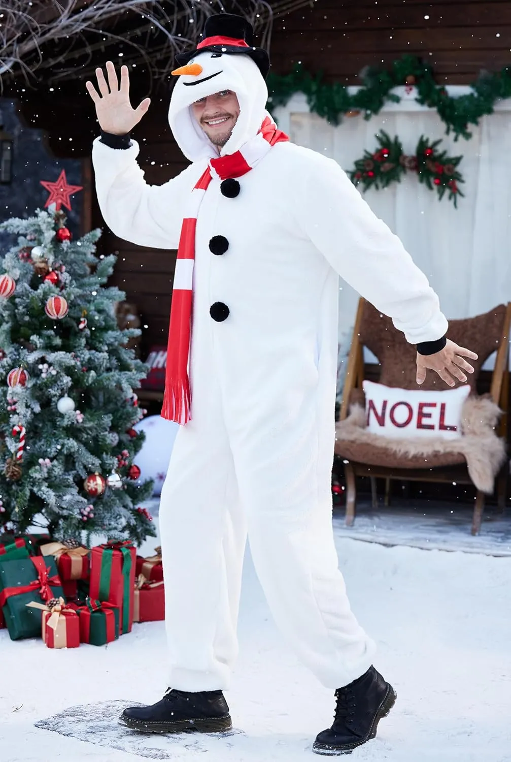 Arvilhill Men's 2 Pcs Christmas Santa Snowman Onesie Fleece Classic Funny Festival Xmas Costumes (S-XXL)