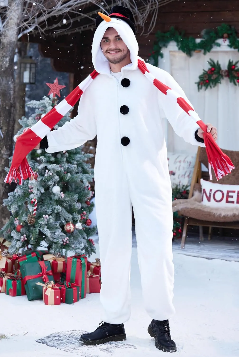 Arvilhill Men's 2 Pcs Christmas Santa Snowman Onesie Fleece Classic Funny Festival Xmas Costumes (S-XXL)