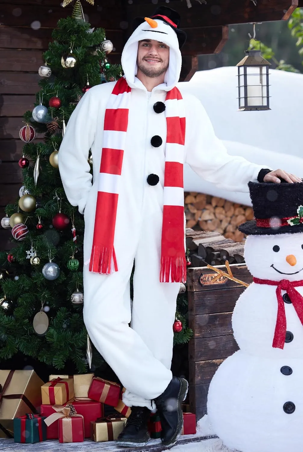 Arvilhill Men's 2 Pcs Christmas Santa Snowman Onesie Fleece Classic Funny Festival Xmas Costumes (S-XXL)