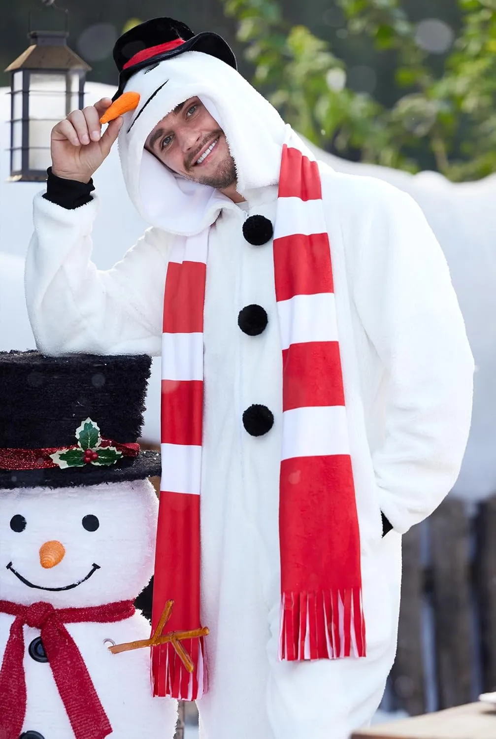 Arvilhill Men's 2 Pcs Christmas Santa Snowman Onesie Fleece Classic Funny Festival Xmas Costumes (S-XXL)