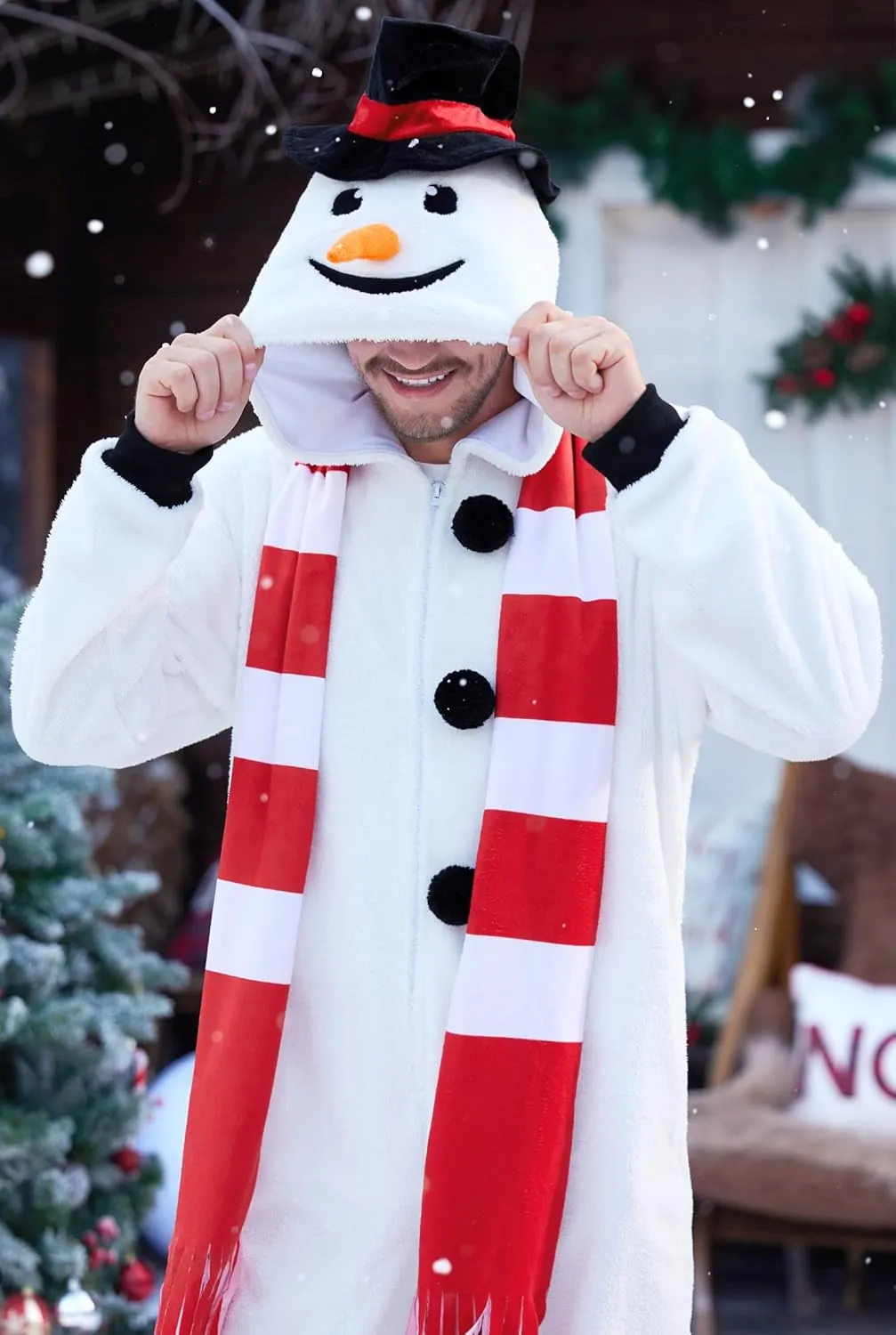 Arvilhill Men's 2 Pcs Christmas Santa Snowman Onesie Fleece Classic Funny Festival Xmas Costumes (S-XXL)