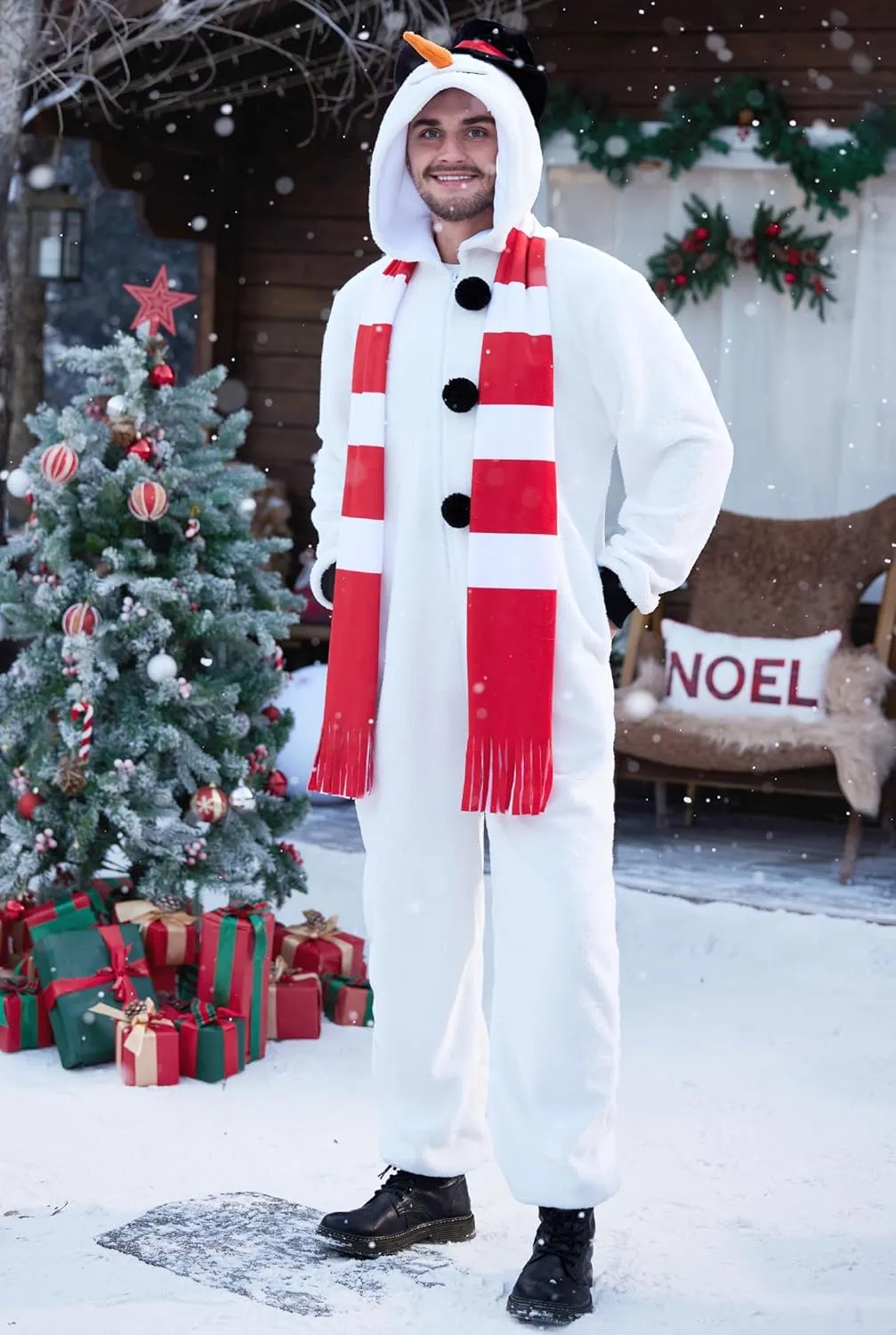 Arvilhill Men's 2 Pcs Christmas Santa Snowman Onesie Fleece Classic Funny Festival Xmas Costumes (S-XXL)