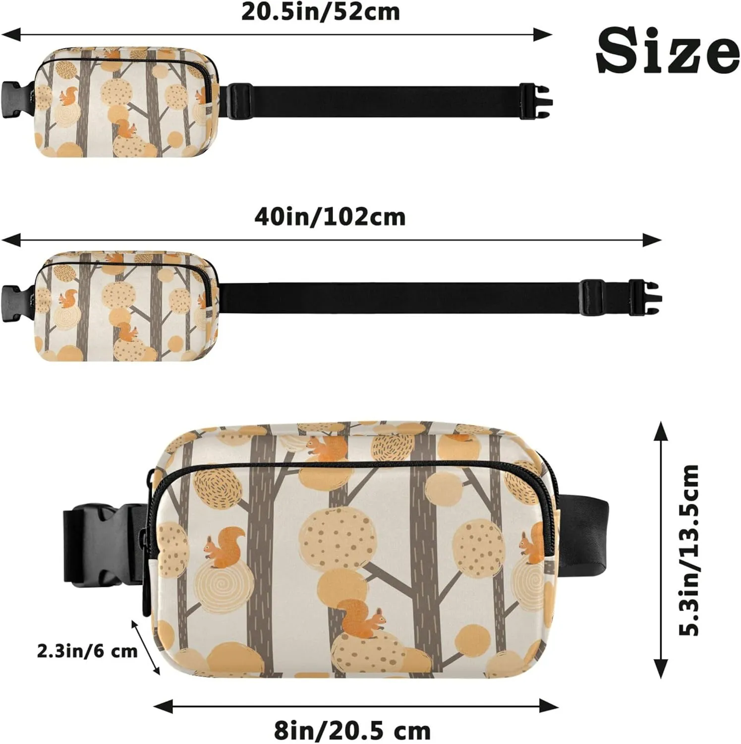Autumn Forest Squirrel Women Fanny Pack Bright Colored Large Hip Belt Bag Waterproof Travel Waist Pack for Men
