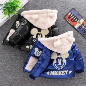 Baby Girls Boys down Jacket 2024 Winter Coats Children Clothes Mickey Mouse Hooded Windbreaker Coat for Kids Warm Plush Parka