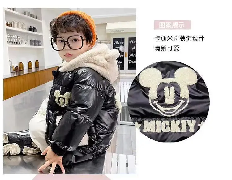 Baby Girls Boys down Jacket 2024 Winter Coats Children Clothes Mickey Mouse Hooded Windbreaker Coat for Kids Warm Plush Parka