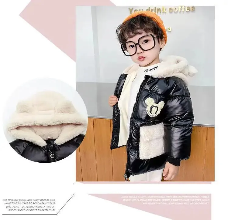 Baby Girls Boys down Jacket 2024 Winter Coats Children Clothes Mickey Mouse Hooded Windbreaker Coat for Kids Warm Plush Parka