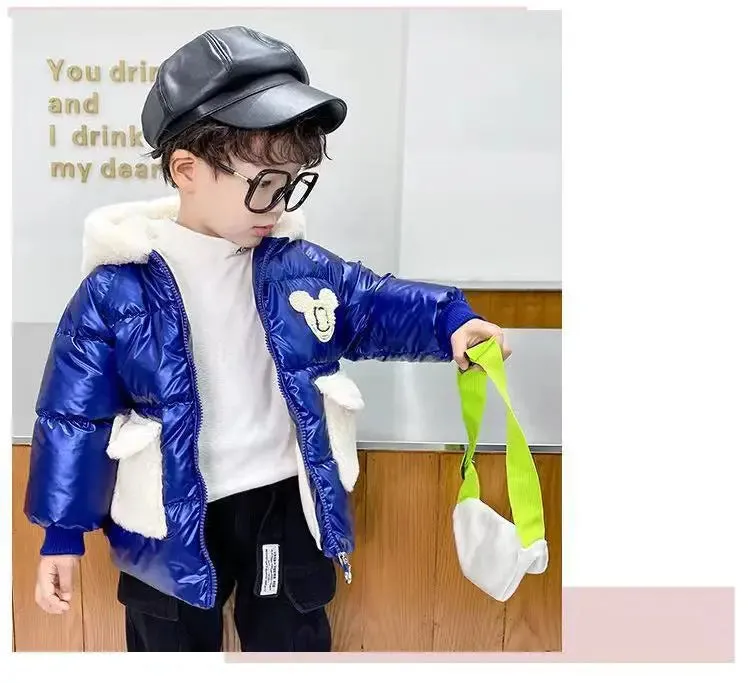 Baby Girls Boys down Jacket 2024 Winter Coats Children Clothes Mickey Mouse Hooded Windbreaker Coat for Kids Warm Plush Parka