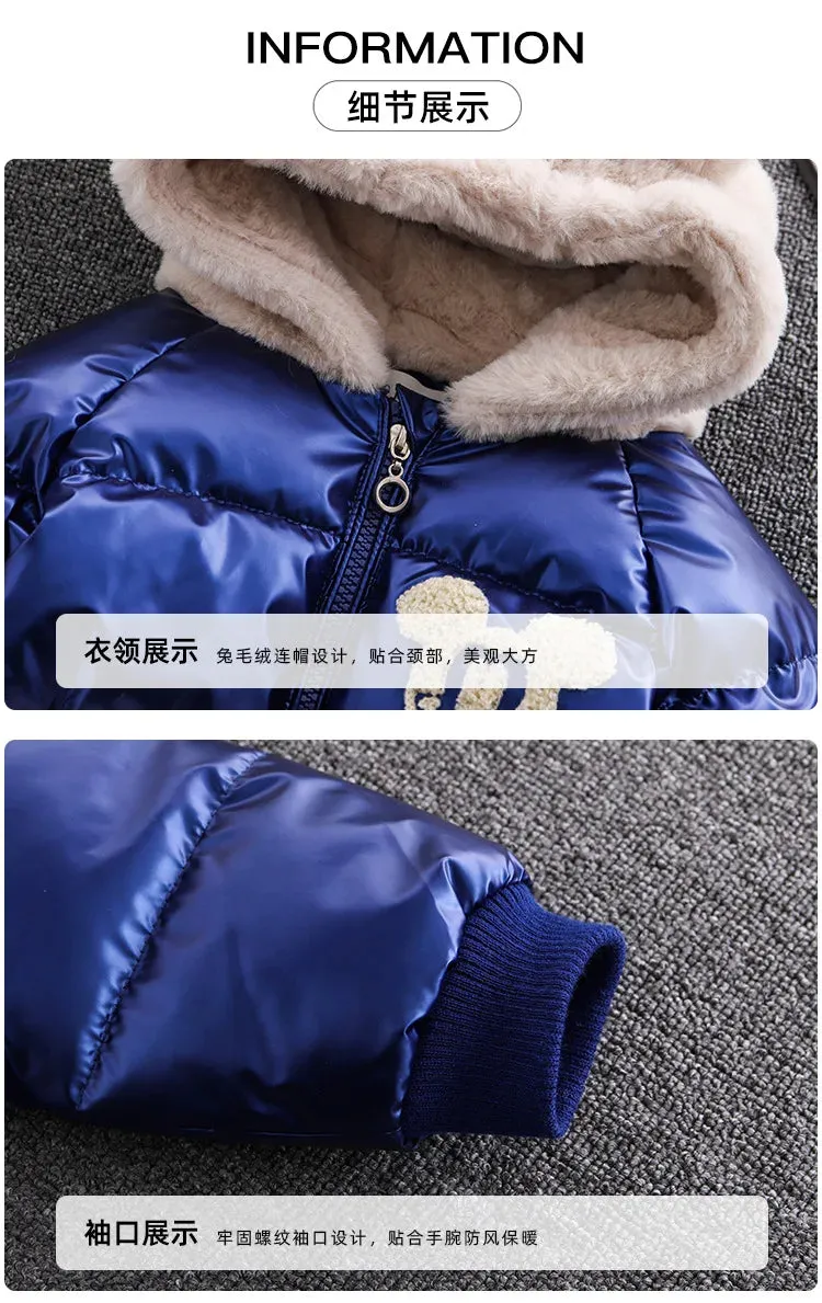 Baby Girls Boys down Jacket 2024 Winter Coats Children Clothes Mickey Mouse Hooded Windbreaker Coat for Kids Warm Plush Parka