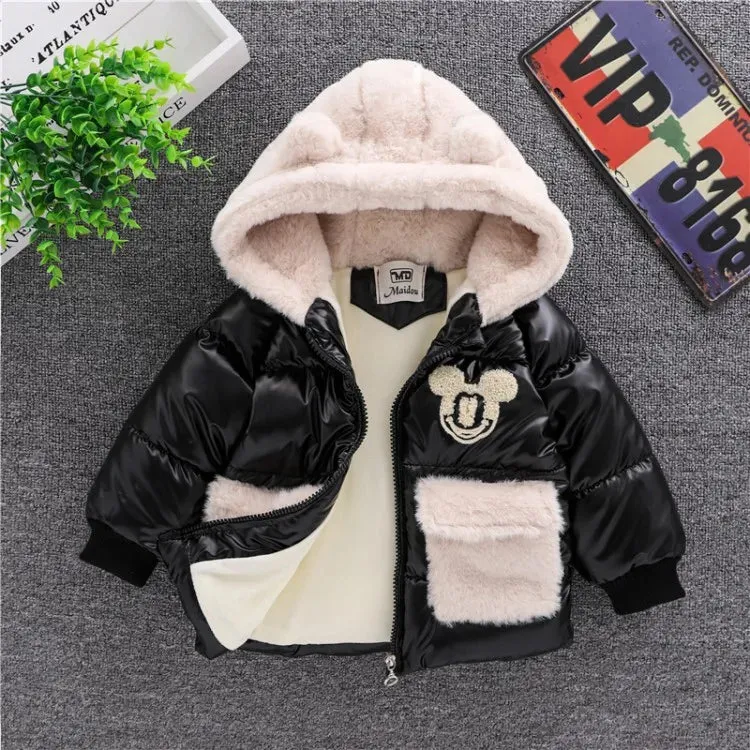 Baby Girls Boys down Jacket 2024 Winter Coats Children Clothes Mickey Mouse Hooded Windbreaker Coat for Kids Warm Plush Parka