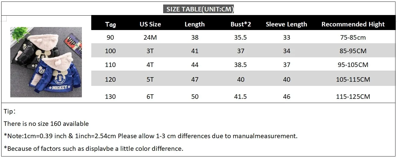 Baby Girls Boys down Jacket 2024 Winter Coats Children Clothes Mickey Mouse Hooded Windbreaker Coat for Kids Warm Plush Parka