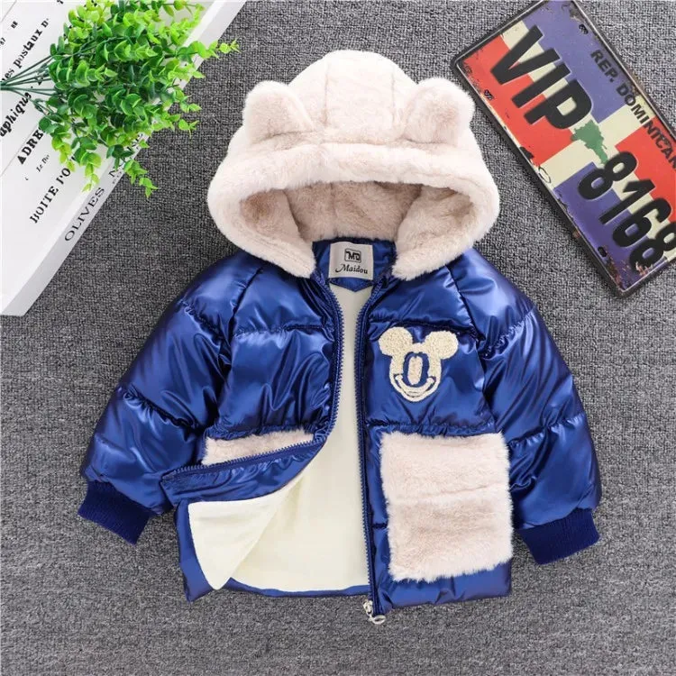 Baby Girls Boys down Jacket 2024 Winter Coats Children Clothes Mickey Mouse Hooded Windbreaker Coat for Kids Warm Plush Parka